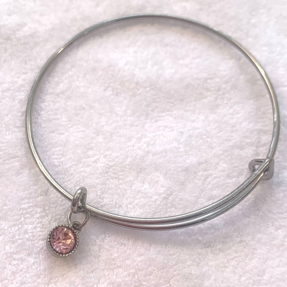 Silver Charm Bracelet With Pink Crystal Charm Expandable 2”- 3.5” - Picture 1 of 3